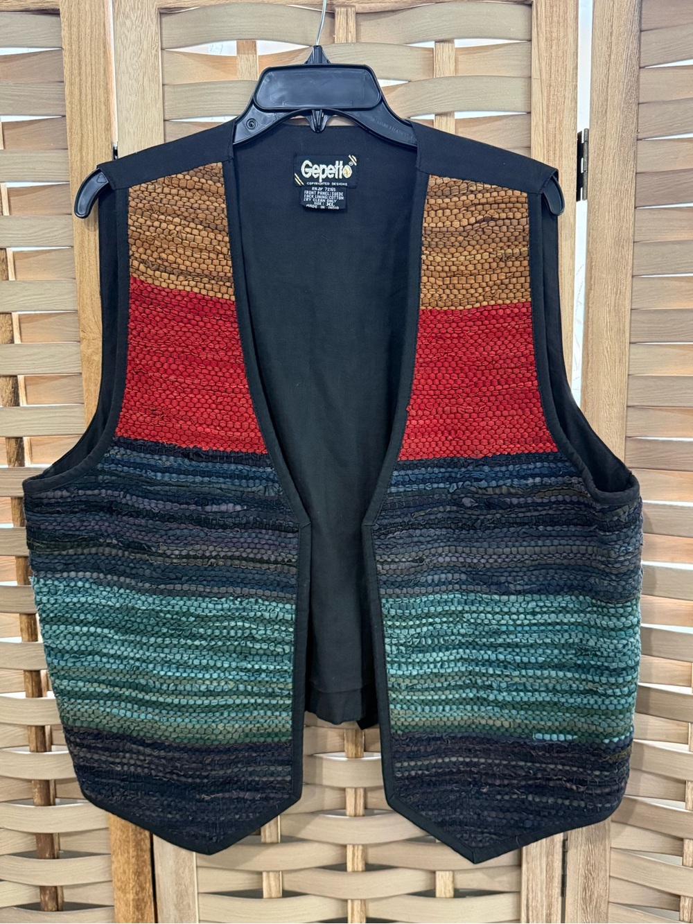 GEPETTO XL VTG Woven Leather Piped Adjustable Open Vest Black Tan Green Blue Red